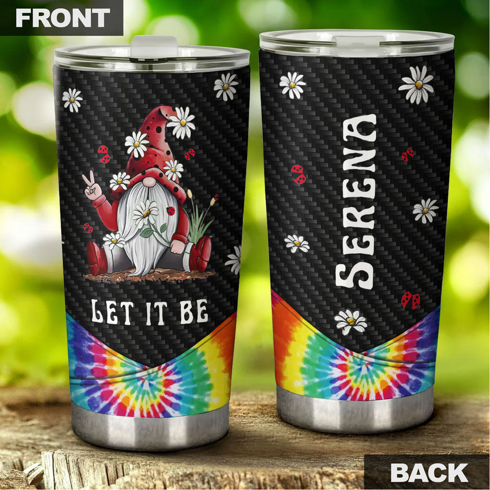 Camellia Personalized Gnome Let It Be Hippie Stainless Steel Tumbler-Double-Walled Insulation Travel Cup With Lid