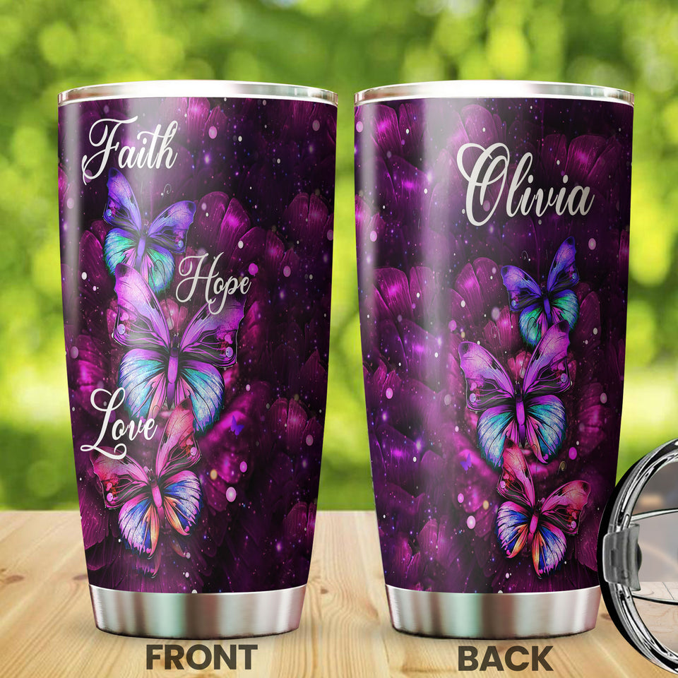 Camellia Personalized Butterfly Faith Hope Love Art Stainless Steel Tumbler - Double-Walled Insulation Vacumm Flask - For Thanksgiving, Memorial Day, Christians, Christmas Gift