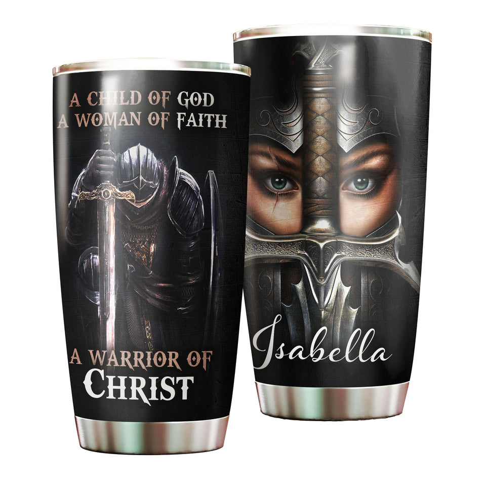 Camellia Personalized Child Of God Woman Of Faith Warrior Of Christ Stainless Steel Tumbler-Sweat-Proof Travel Therma Cup With Lid