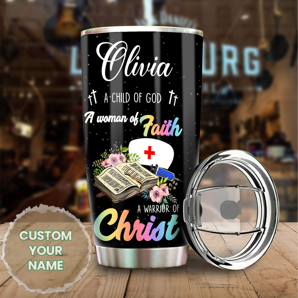 Camellia Personalized Nurse Child Of God Stainless Steel Tumbler - Double-Walled Insulation Vacumm Flask - Gift For Nurse, Christmas Gift, International Nurses Day