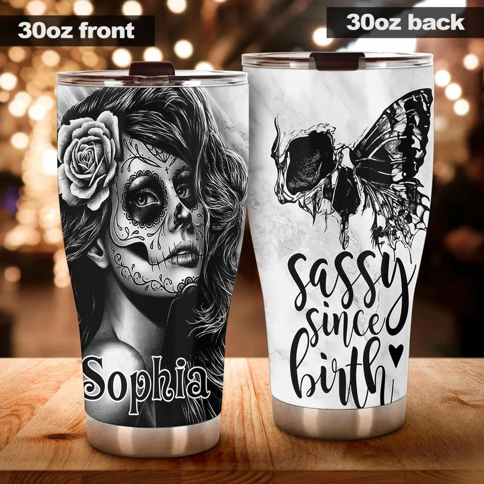 Camellia Persionalized Tattoo Girl Sassy Since Birth Stainless Steel Tumbler - Customized Double - Walled Insulation Travel Thermal Cup With Lid Gift For Tattoo Lover