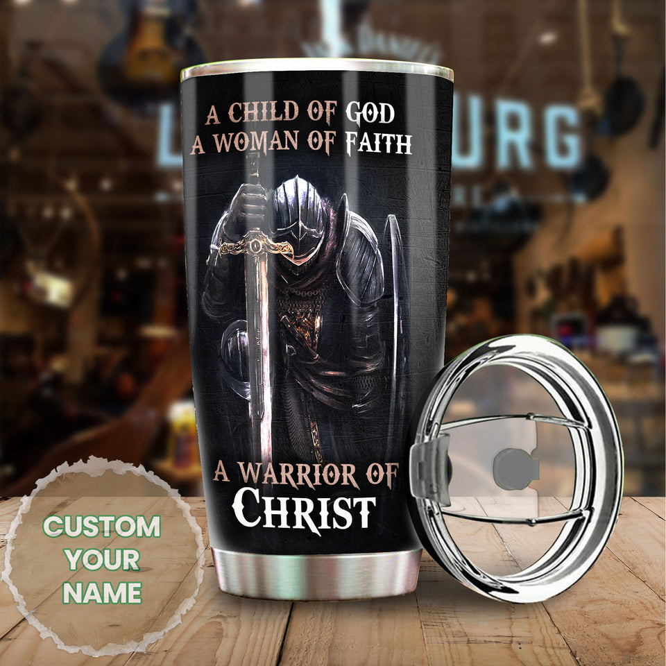 Camellia Personalized Child Of God Woman Of Faith Warrior Of Christ Stainless Steel Tumbler-Sweat-Proof Travel Therma Cup With Lid
