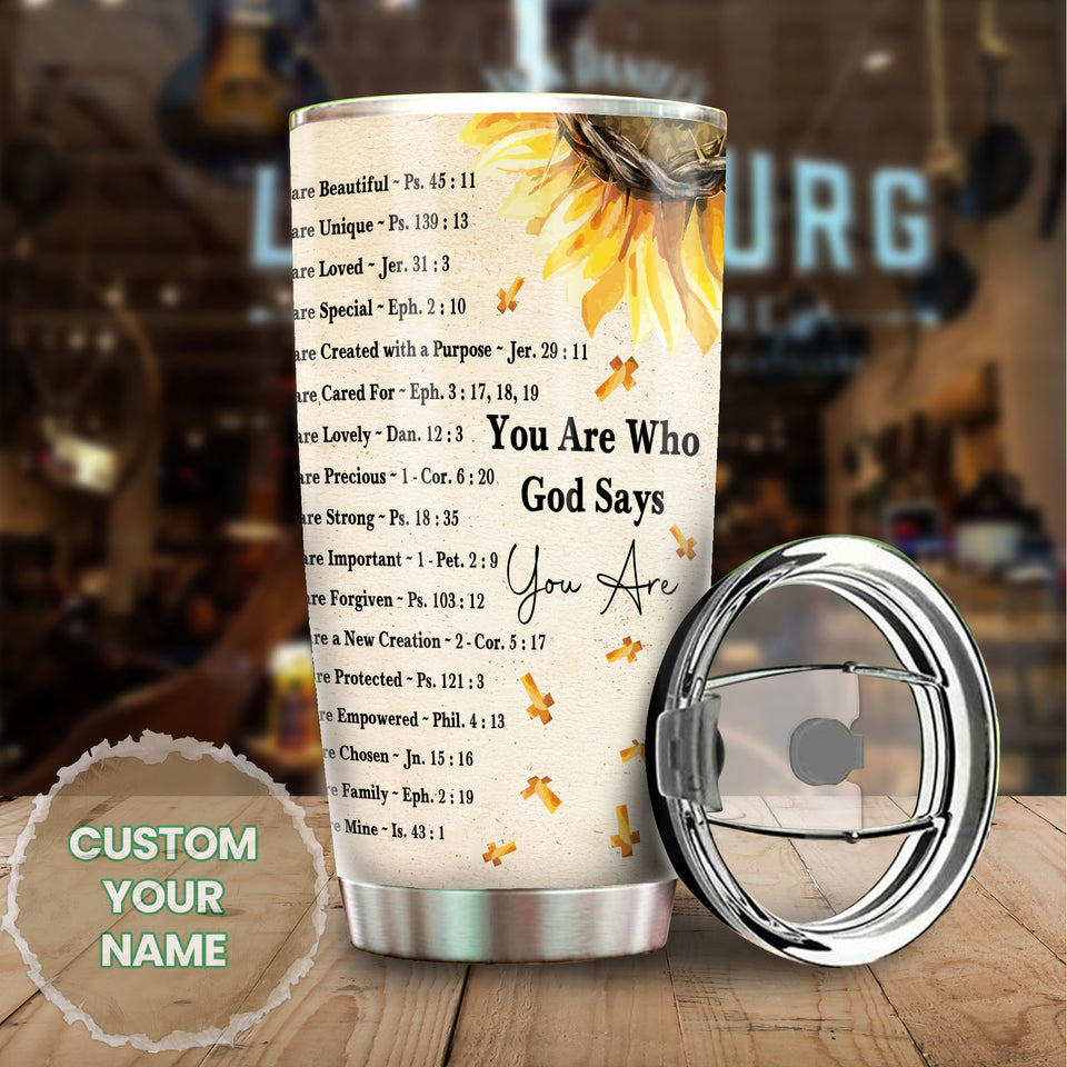 Camellia Personalized Faith You Are Who God Says  Stainless Steel Tumbler-Thermal Flask Travel Therma Cup With Lid