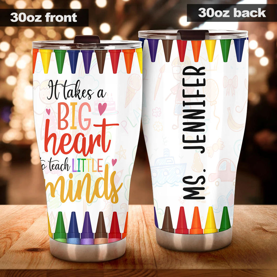 Camellia Persionalized Teacher It Takes A Big Heart To Teach Little Minds Stainless Steel Tumbler - Customized Double - Walled Insulation Travel Thermal Cup With Lid Gift For Teacher
