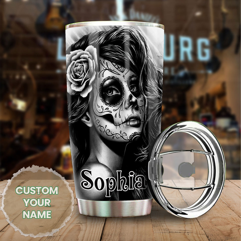Camellia Persionalized Tattoo Girl Sassy Since Birth Stainless Steel Tumbler - Customized Double - Walled Insulation Travel Thermal Cup With Lid Gift For Tattoo Lover