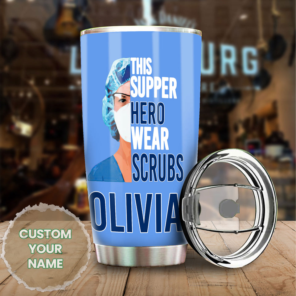 Camellia Personalized Nurse Typo Scrubs Stainless Steel Tumbler - Double-Walled Insulation Vacumm Flask - Gift For Nurse, Christmas Gift, International Nurses Day