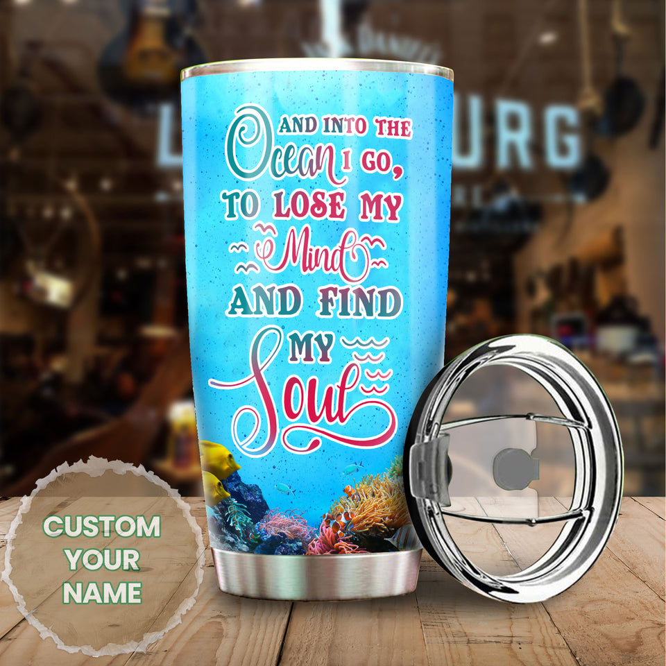 Camellia Personalized 3D Into Ocean I Go Lose My Mind Find My Soul Stainless Steel Tumbler - Customized Double-Walled Insulation Travel Thermal Cup With Lid