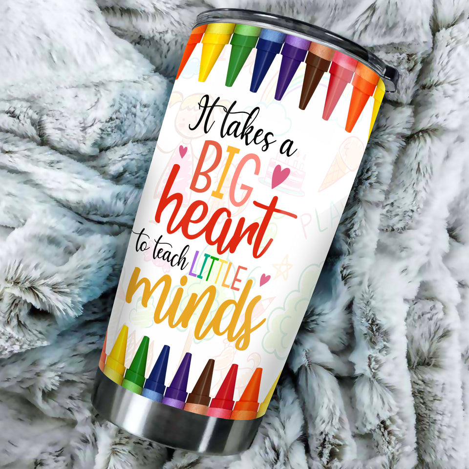 Camellia Persionalized Teacher It Takes A Big Heart To Teach Little Minds Stainless Steel Tumbler - Customized Double - Walled Insulation Travel Thermal Cup With Lid Gift For Teacher