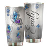 Camellia Personalized Butterfly Jewelry Style Purple Stainless Steel Tumbler - Double-Walled Insulation Vacumm Flask - For Thanksgiving, Memorial Day, Christians, Christmas Gift
