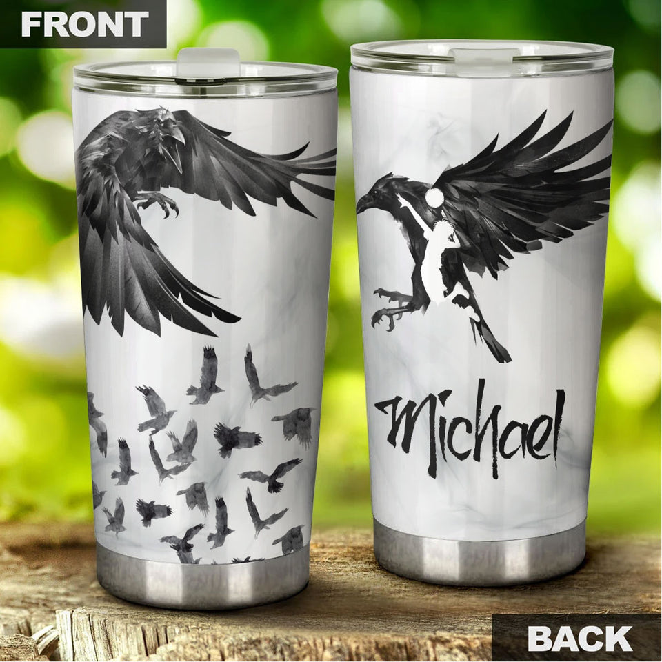 Camellia Personalized 3D Dark Eagles Stainless Steel Tumbler - Customized Double-Walled Insulation Travel Thermal Cup With Lid