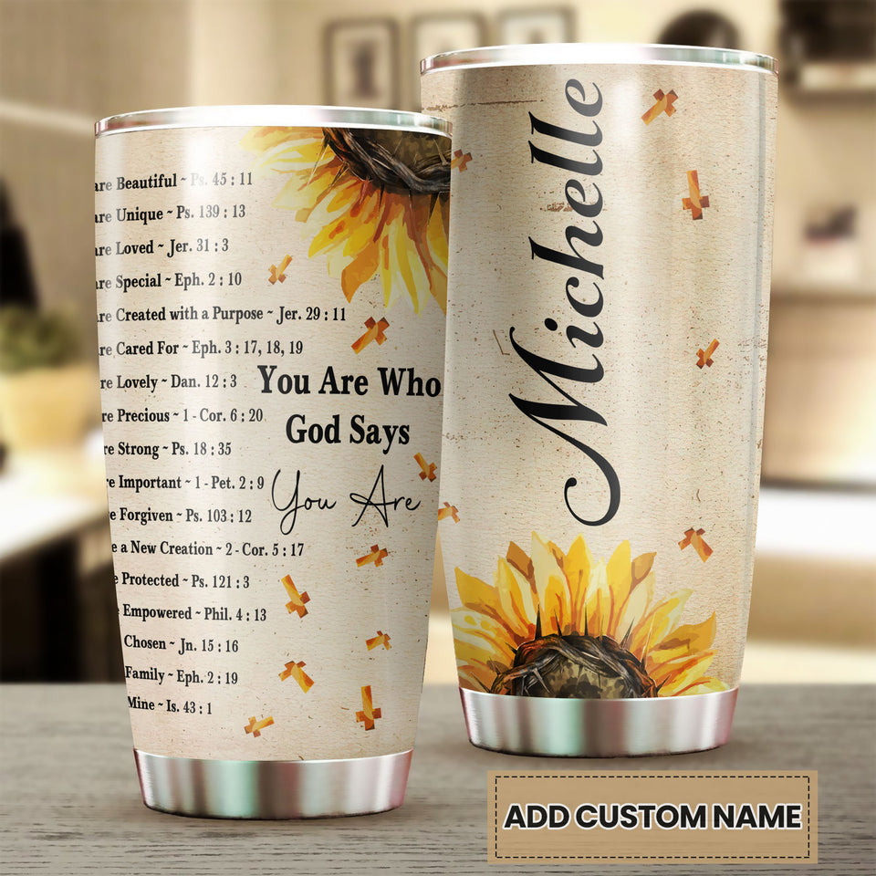 Camellia Personalized Faith You Are Who God Says  Stainless Steel Tumbler-Thermal Flask Travel Therma Cup With Lid