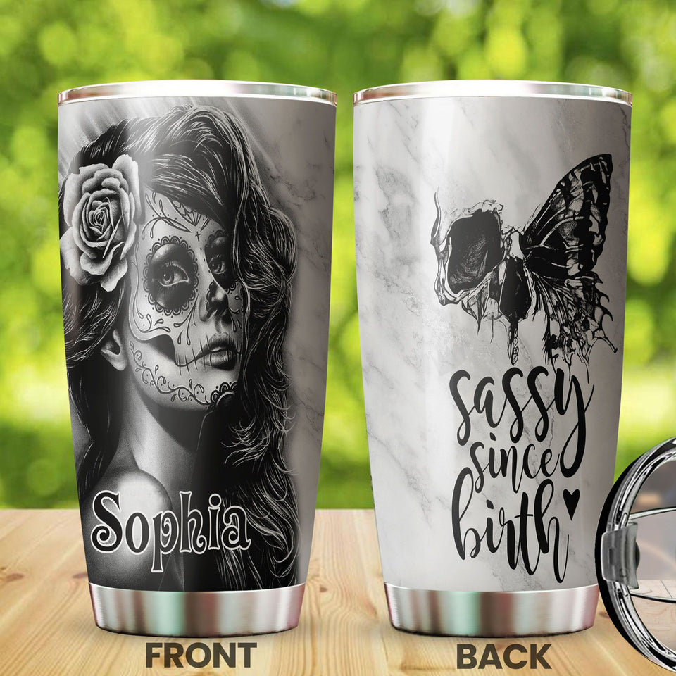 Camellia Persionalized Tattoo Girl Sassy Since Birth Stainless Steel Tumbler - Customized Double - Walled Insulation Travel Thermal Cup With Lid Gift For Tattoo Lover