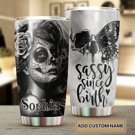 Camellia Persionalized Tattoo Girl Sassy Since Birth Stainless Steel Tumbler - Customized Double - Walled Insulation Travel Thermal Cup With Lid Gift For Tattoo Lover