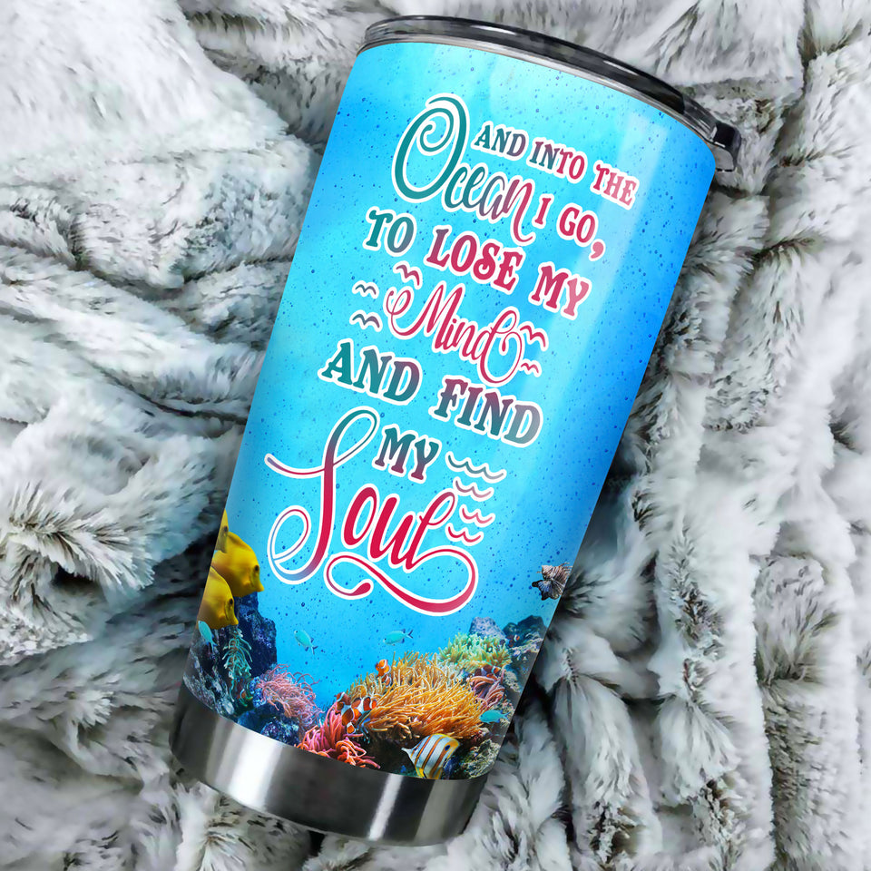 Camellia Personalized 3D Into Ocean I Go Lose My Mind Find My Soul Stainless Steel Tumbler - Customized Double-Walled Insulation Travel Thermal Cup With Lid