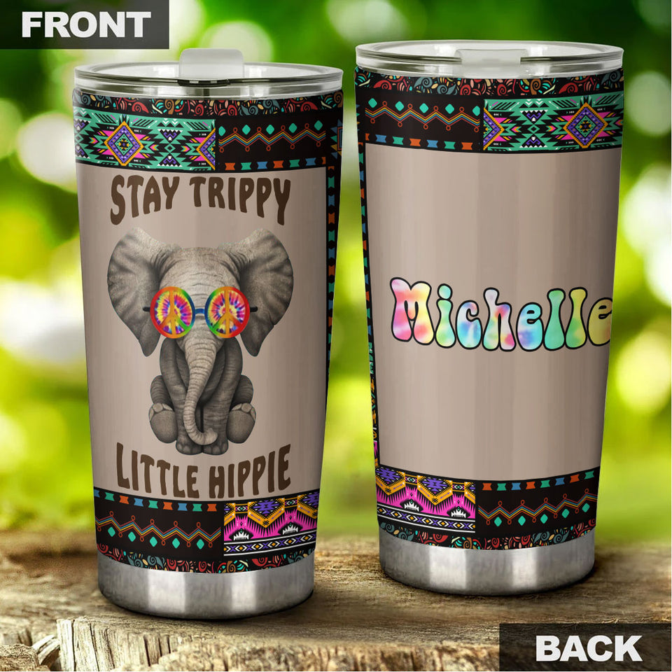 Camellia Personalized Baby Elephant Stay Trippy Little Hippie Stainless Steel Tumbler-Double-Walled Travel Therma Cup With Lid