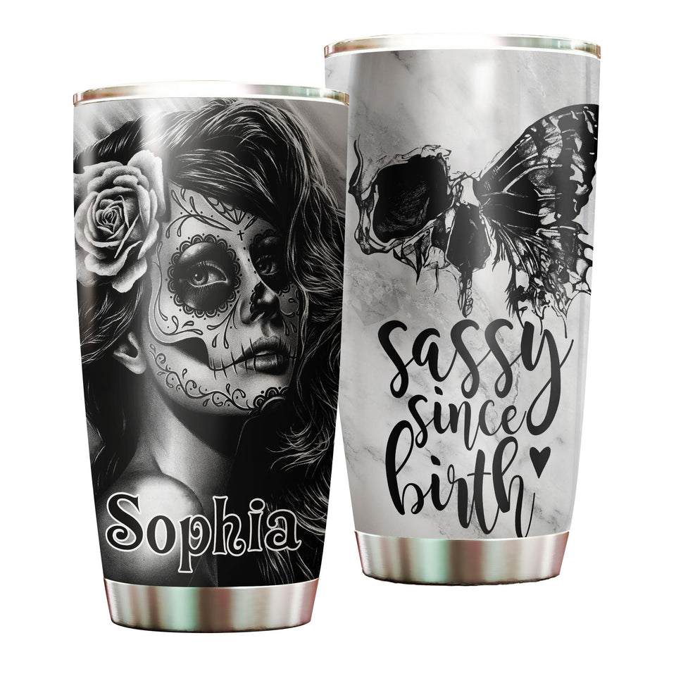Camellia Persionalized Tattoo Girl Sassy Since Birth Stainless Steel Tumbler - Customized Double - Walled Insulation Travel Thermal Cup With Lid Gift For Tattoo Lover