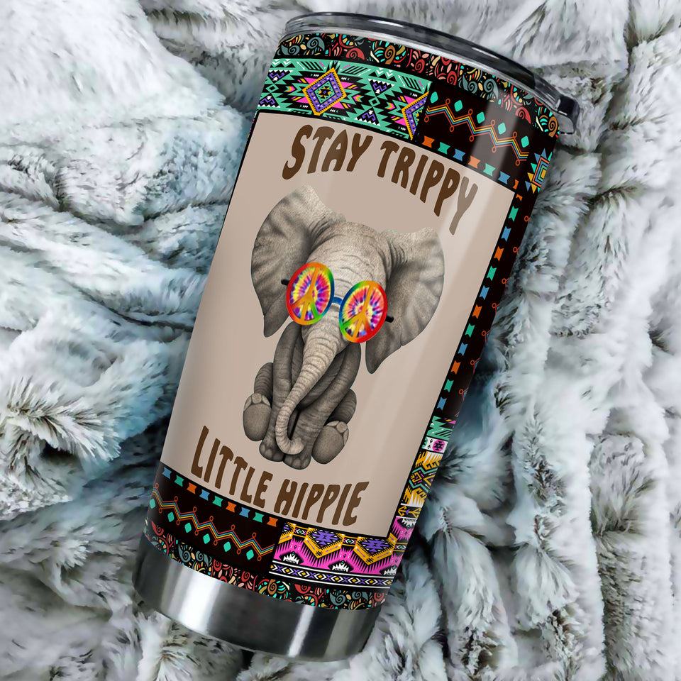 Camellia Personalized Baby Elephant Stay Trippy Little Hippie Stainless Steel Tumbler-Double-Walled Travel Therma Cup With Lid