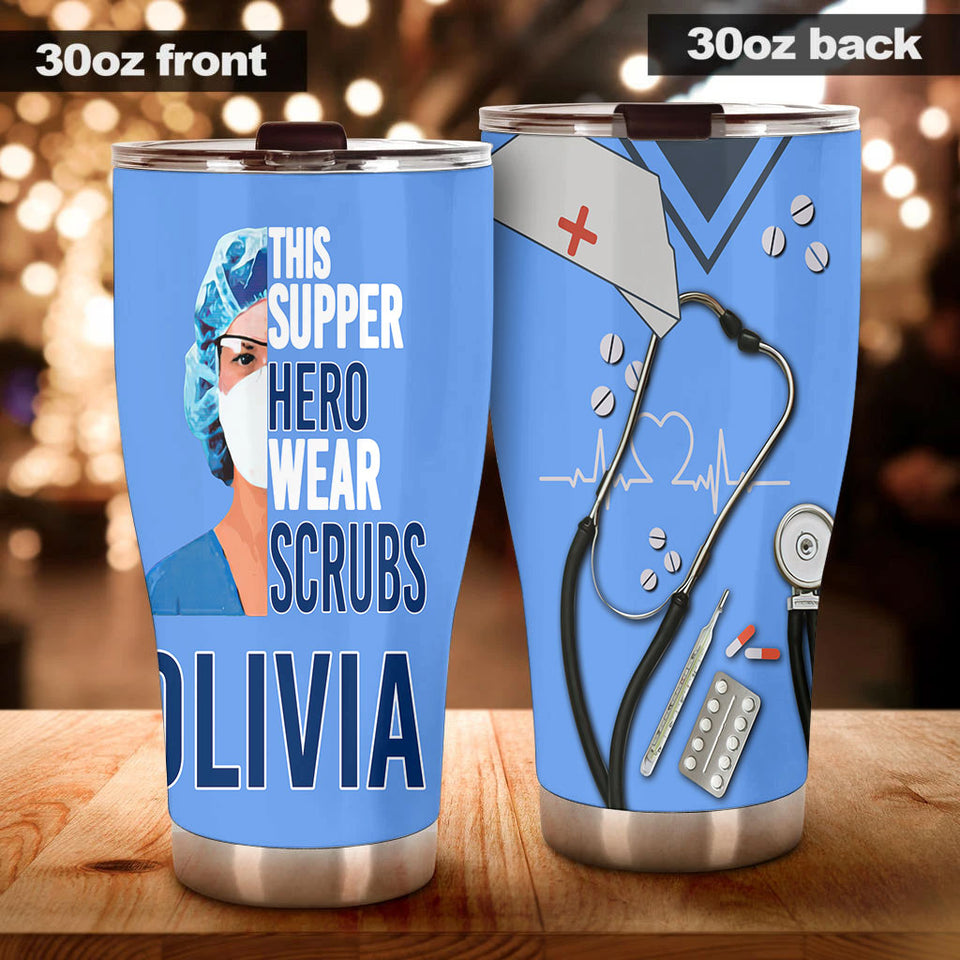 Camellia Personalized Nurse Typo Scrubs Stainless Steel Tumbler - Double-Walled Insulation Vacumm Flask - Gift For Nurse, Christmas Gift, International Nurses Day