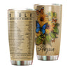 Camellia Personalized Sunflower Butterfly Bible Emergency Numbers Stainless Steel Tumbler - Customized Double-Walled Insulation Travel Thermal Cup With Lid Gift For Christian
