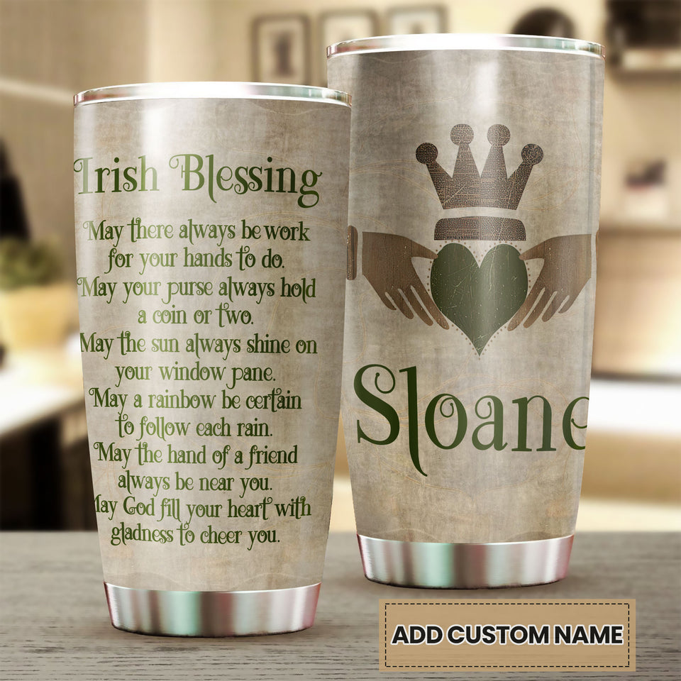 Camellia Personalized Irish Blessing May God Fill Your Heart With Gladness To Cheer You Stainless Steel Tumbler - Customized Double-Walled Insulation Travel Thermal Cup With Lidt Gift For Christian