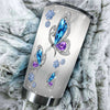 Camellia Personalized Butterfly Jewelry Style Purple Stainless Steel Tumbler - Double-Walled Insulation Vacumm Flask - For Thanksgiving, Memorial Day, Christians, Christmas Gift
