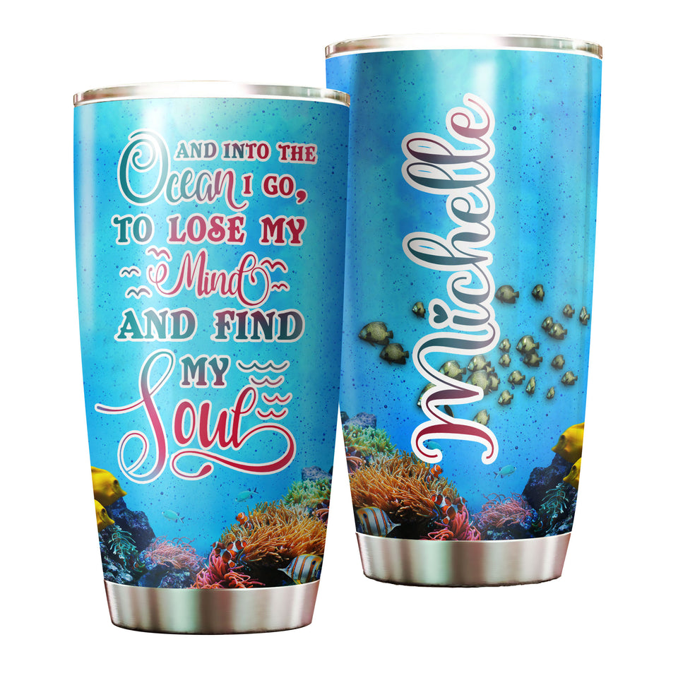 Camellia Personalized 3D Into Ocean I Go Lose My Mind Find My Soul Stainless Steel Tumbler - Customized Double-Walled Insulation Travel Thermal Cup With Lid