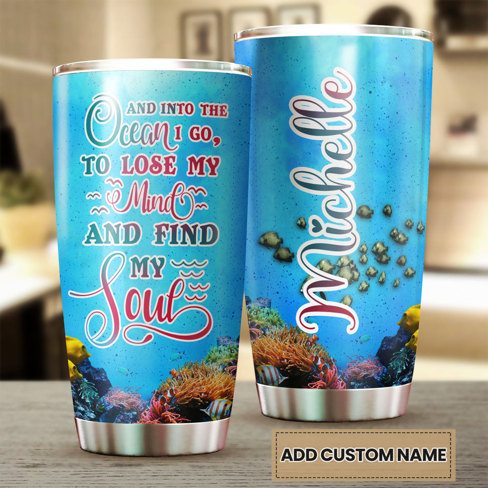 Camellia Personalized 3D Into Ocean I Go Lose My Mind Find My Soul Stainless Steel Tumbler - Customized Double-Walled Insulation Travel Thermal Cup With Lid