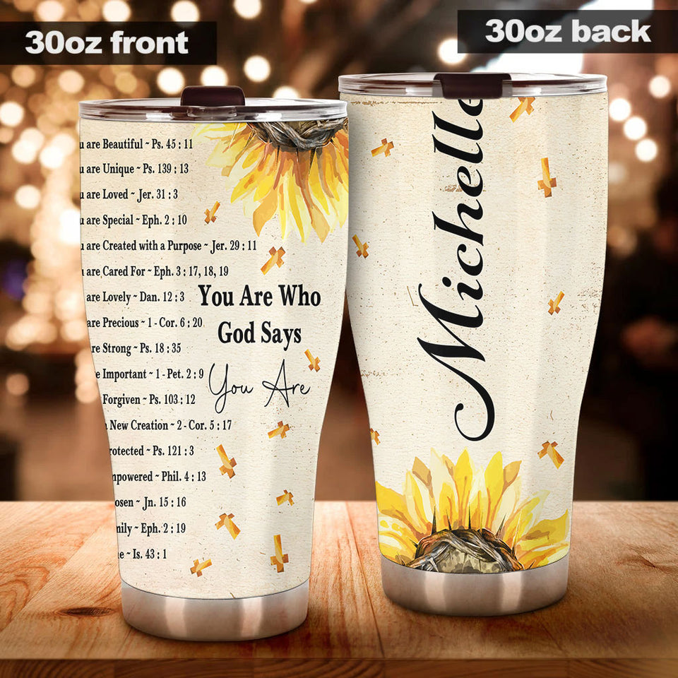 Camellia Personalized Faith You Are Who God Says  Stainless Steel Tumbler-Thermal Flask Travel Therma Cup With Lid