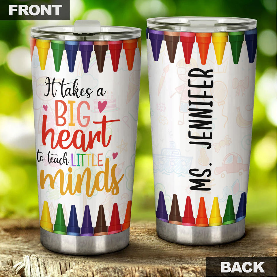 Camellia Persionalized Teacher It Takes A Big Heart To Teach Little Minds Stainless Steel Tumbler - Customized Double - Walled Insulation Travel Thermal Cup With Lid Gift For Teacher