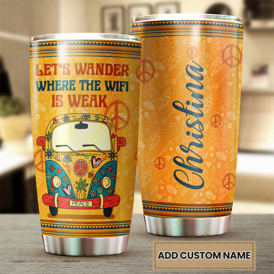 Camellia Personalized Hippie Van Let's Wander Where The Wifi Is Weak Stainless Steel Tumbler- Sweat-Proof Double Wall Travel Cup With Lid