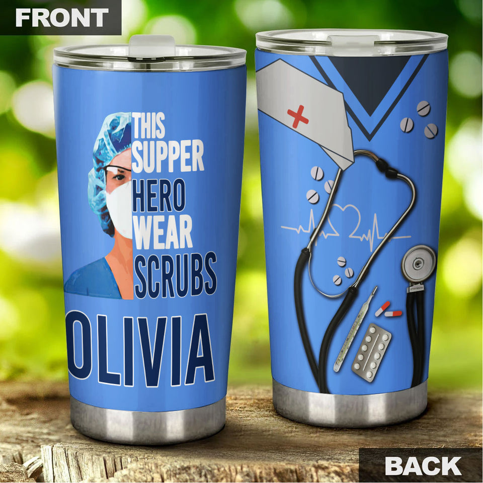 Camellia Personalized Nurse Typo Scrubs Stainless Steel Tumbler - Double-Walled Insulation Vacumm Flask - Gift For Nurse, Christmas Gift, International Nurses Day