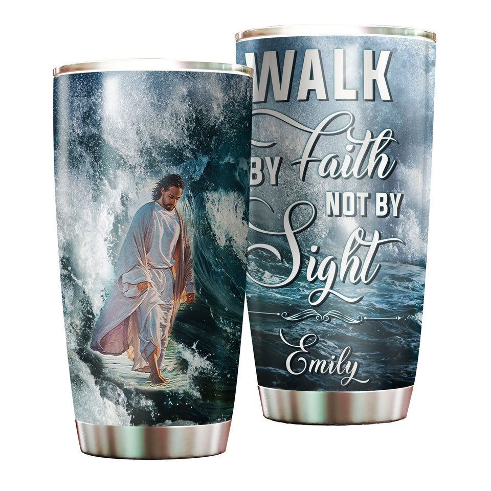 Camellia Personalized Faith Jesus Walking On Water Walk By Faith Not By Sight Stainless Steel Tumbler-Double-Walled Insulation Travel Cup W?th Lid 01