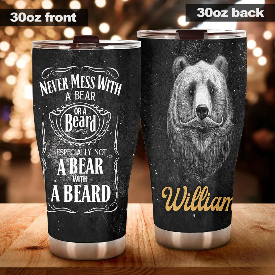 Camellia Persionalized Never Mess A Bear With A Beard Stainless Steel Tumbler - Customized Double - Walled Insulation Travel Thermal Cup With Lid