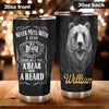 Camellia Persionalized Never Mess A Bear With A Beard Stainless Steel Tumbler - Customized Double - Walled Insulation Travel Thermal Cup With Lid