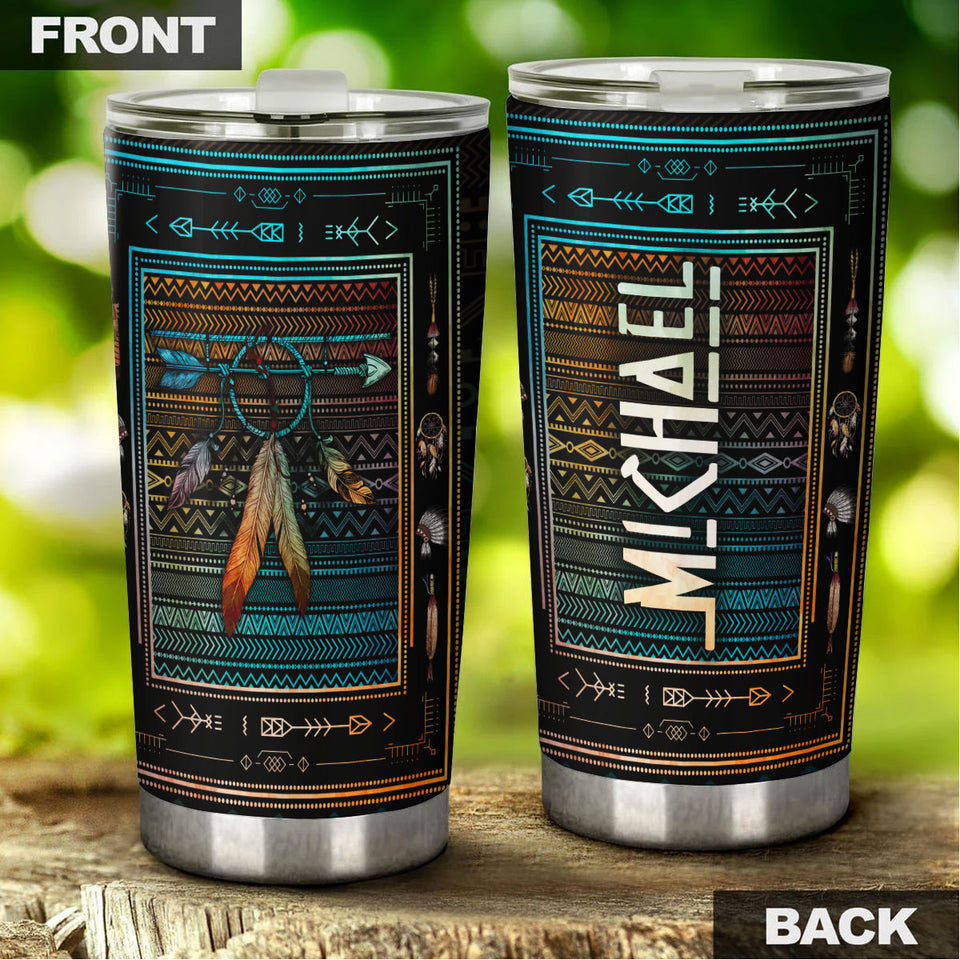 Camellia Personalized Native American Embroidery Stainless Steel Tumbler-Double-Walled Insulation Travel Cup With Lid 02