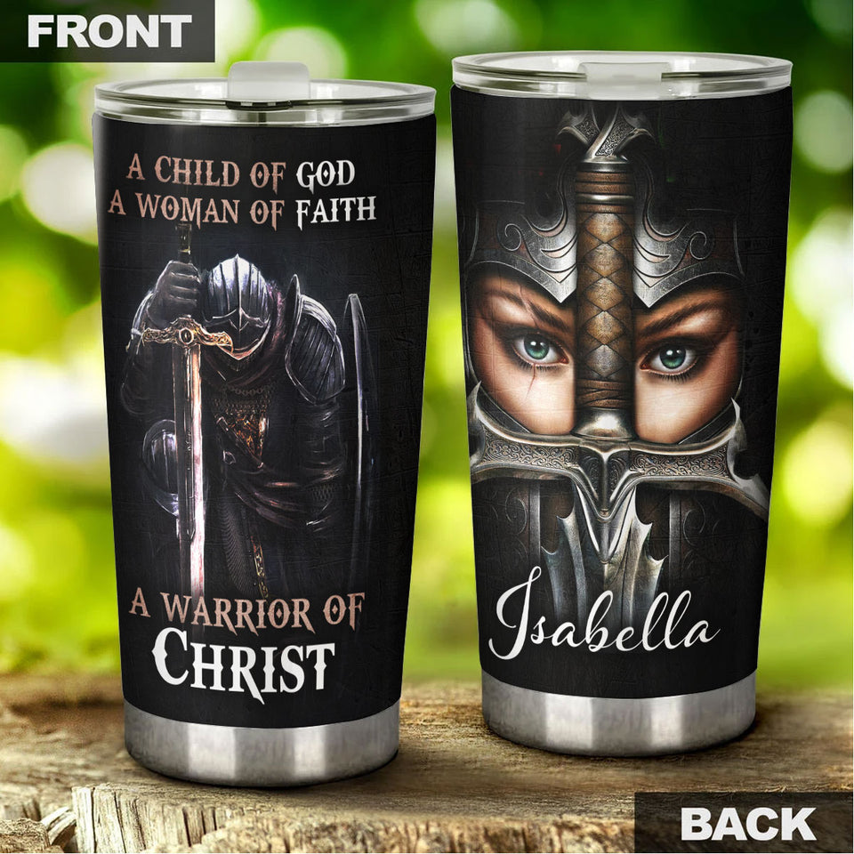 Camellia Personalized Child Of God Woman Of Faith Warrior Of Christ Stainless Steel Tumbler-Sweat-Proof Travel Therma Cup With Lid