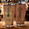 Camellia Personalized Guitar Leather Style Stainless Steel Tumbler - Customized Double-Walled Insulation Travel Thermal Cup With Lid Gift For Guitarist