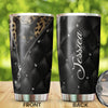 Camellia Personalized Black Cat Leather Style  Stainless Steel Tumbler-Sweat-Proof Gift For Cat Lover Mom Cat
