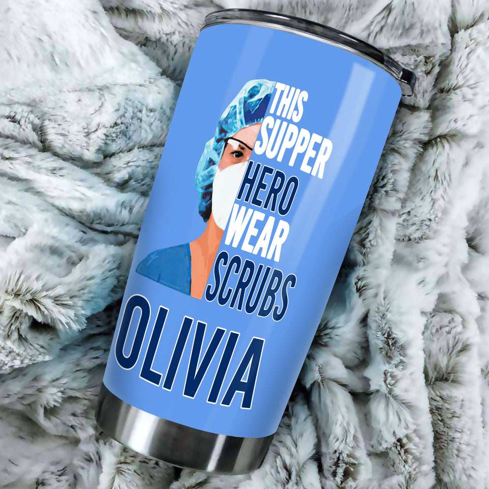 Camellia Personalized Nurse Typo Scrubs Stainless Steel Tumbler - Double-Walled Insulation Vacumm Flask - Gift For Nurse, Christmas Gift, International Nurses Day