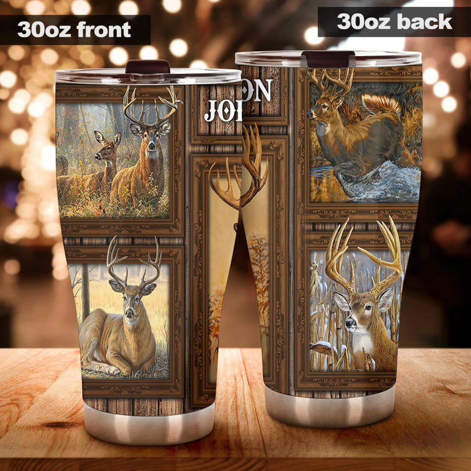 Camellia Personalized 3D Deer Stainless Steel Tumbler - Customized Double-Walled Insulation Travel Thermal Cup With Lid Gift For Deer Lover