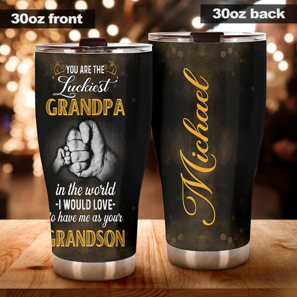Camellia Personalized You Are The Luckiest Grandfa In The world Stainless Steel Tumbler-Double-Walled Insulation Travel Cup With Lid