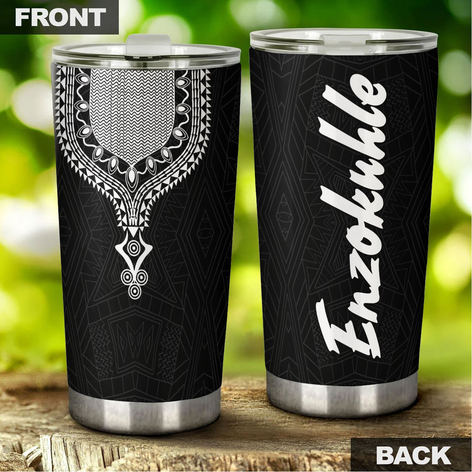 Camellia Personalized Black White Dashiki Stainless Steel Tumbler - Double-Walled Insulation Vacumm Flask - Gift For Christmas, Thanksgiving, Birthday