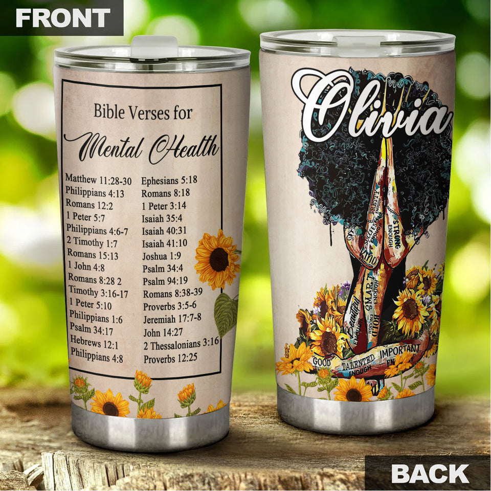Camellia Personalized Bible Verses For Mental Health Stainless Steel Tumbler - Customized Double-Walled Insulation Travel Thermal Cup With Lid Gift For Christian
