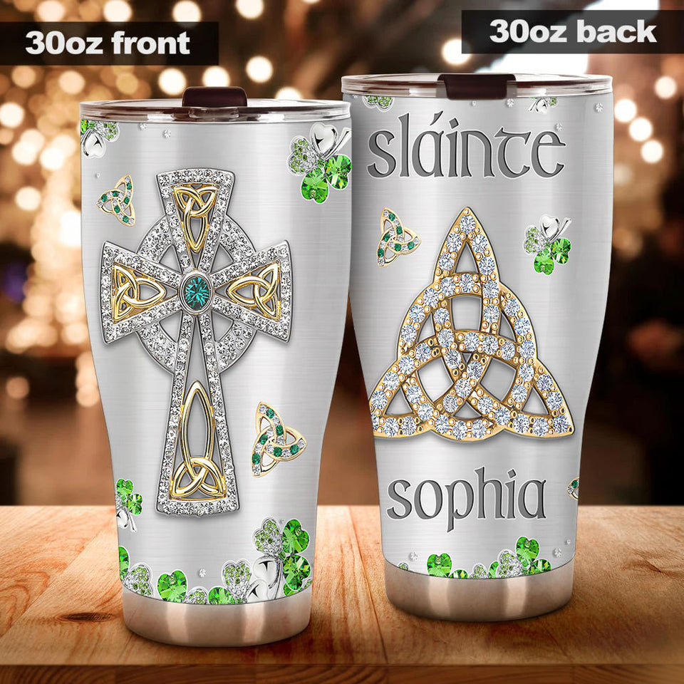 Camellia Persionalized Irish Symbol Jewelry  Style Stainless Steel Tumbler - Customized Double - Walled Insulation Travel Thermal Cup With Lid