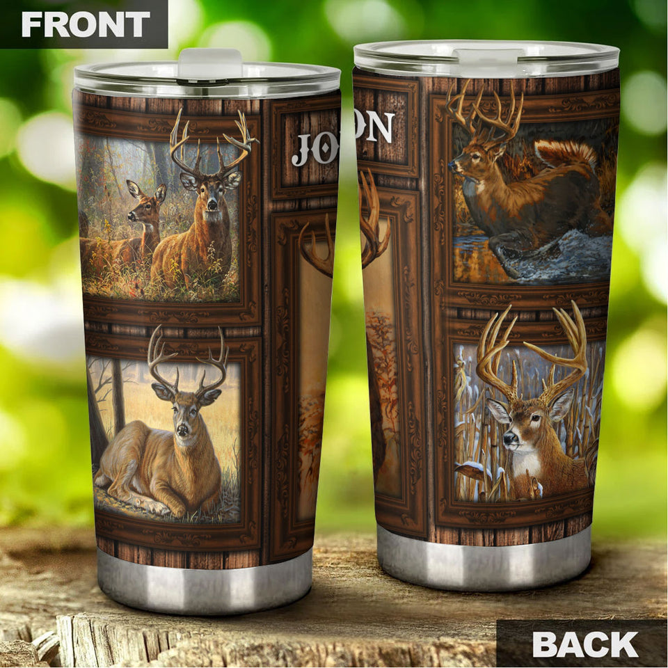 Camellia Personalized 3D Deer Stainless Steel Tumbler - Customized Double-Walled Insulation Travel Thermal Cup With Lid Gift For Deer Lover