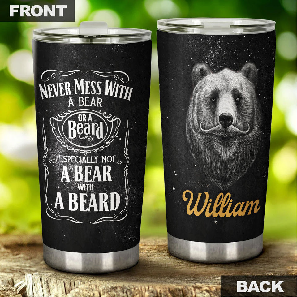 Camellia Persionalized Never Mess A Bear With A Beard Stainless Steel Tumbler - Customized Double - Walled Insulation Travel Thermal Cup With Lid