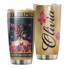 Camellia Personalized Butterfly Breast Cancer Let Your Faith Greater Than Your Fear Stainless Steel Tumbler - Double-Walled Insulation Vacumm Flask - For Breast Cancer Awareness Month