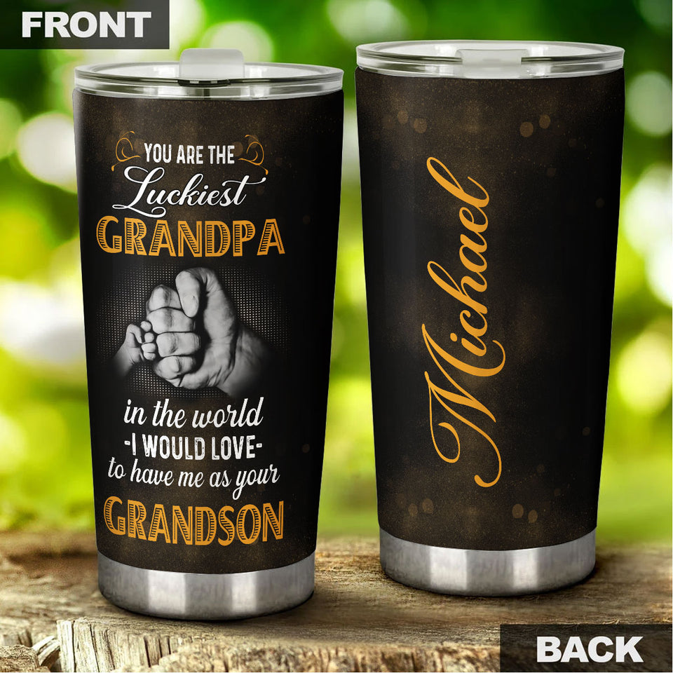 Camellia Personalized You Are The Luckiest Grandfa In The world Stainless Steel Tumbler-Double-Walled Insulation Travel Cup With Lid