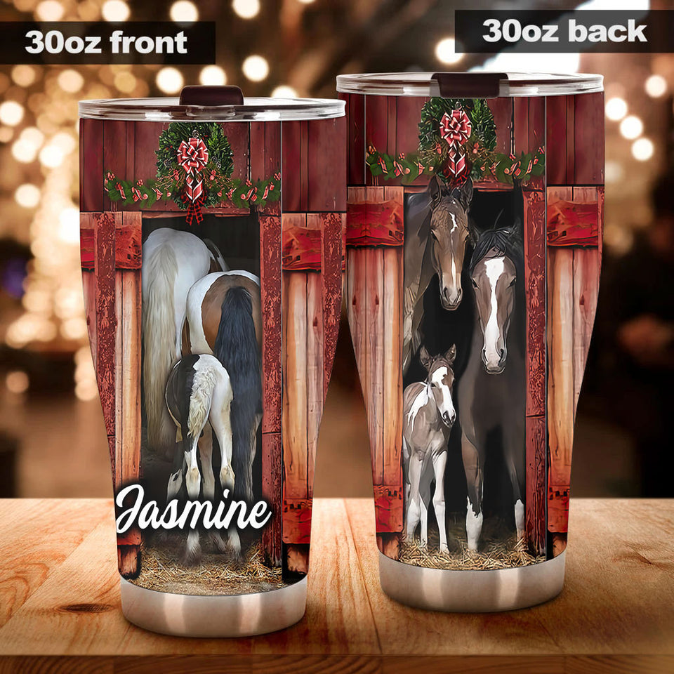 Camellia Personalized Horse Christmas Stainless Steel Tumbler - Double-Walled Insulation Vacumm Flask - Gift For Horse Lovers, Cowgirls, Cowboys, Perfect Christmas, Thanksgiving Gift