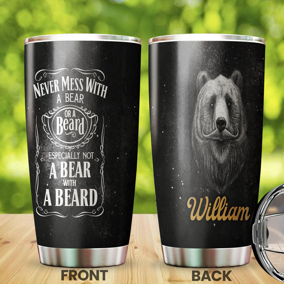 Camellia Persionalized Never Mess A Bear With A Beard Stainless Steel Tumbler - Customized Double - Walled Insulation Travel Thermal Cup With Lid